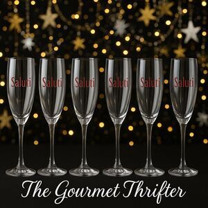 GIADA DE LAURENTIIS Italian Saluti Champagne Flutes NEW Set Of 6 Holiday NYE